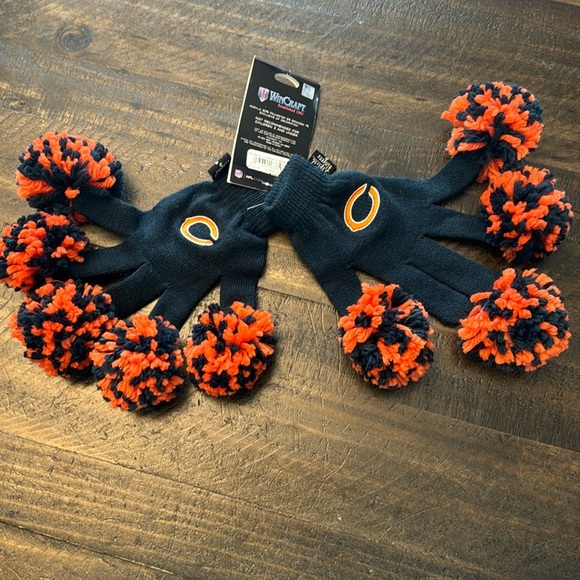 Spirit Fingerz Chicago Bears Pom Pom Knit Gloves navy orange OS - Picture 1 of 5